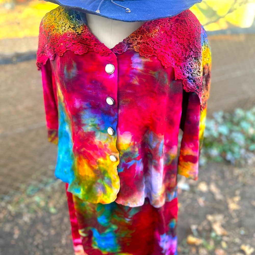 2 piece 1980/1990 business casual HAND DYED one of a kind skirt suit w/ jacket